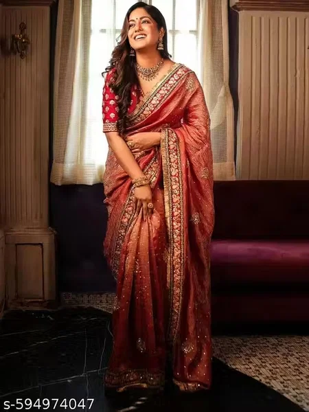 Ladies Radiant Rani Pink Colour Banarasi Crush Saree
